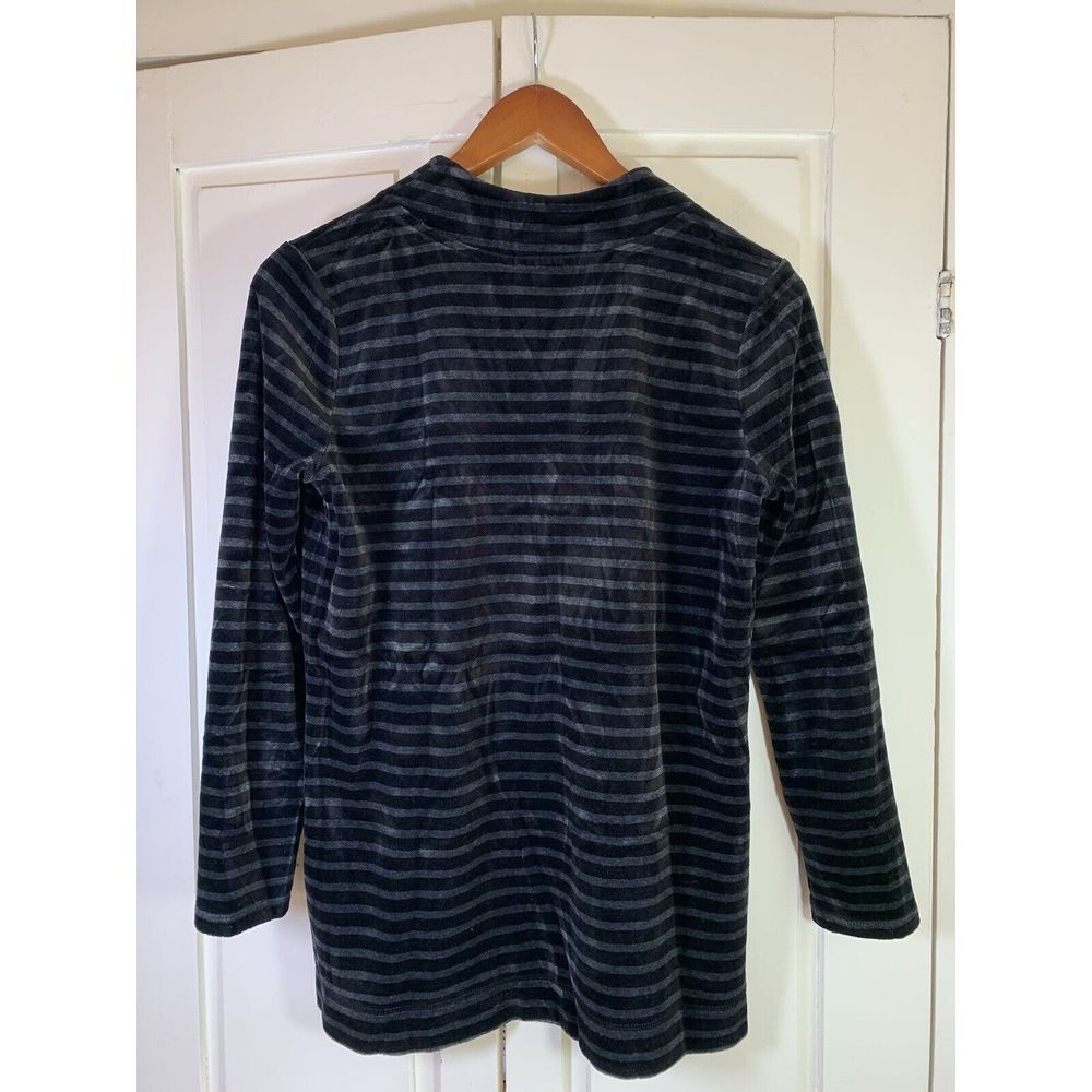Talbots Top Women's Petites Small SP Soft Cozy  Black Stripe V Neck Velour Hygge - Picture 3 of 14